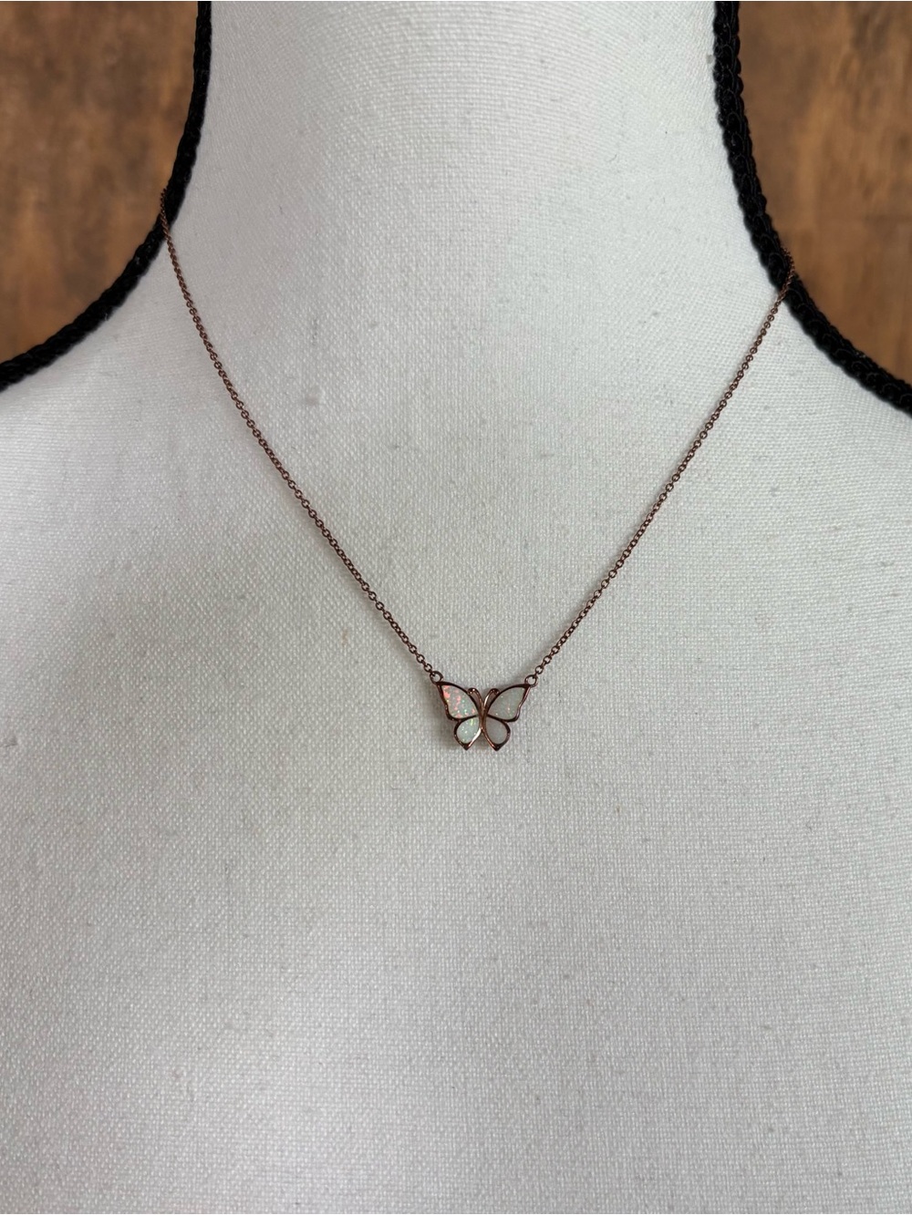 Rose Gold Butterfly Pendant Necklace with Opal Accents